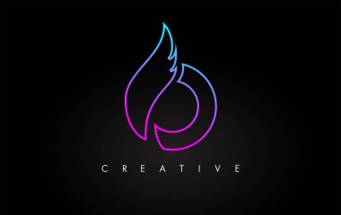 Mavi Mor Kanatlı Neon O Harfi Logo Simgesi Tasarımı