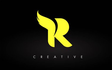 Sarı Renkler ve Kanat Tasarım Vektörlü R harfi logosu