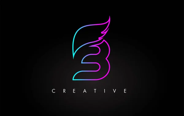 Neon B Letter Logo Εικονίδιο Σχεδιασμός με δημιουργική πτέρυγα σε μπλε μωβ — Διανυσματικό Αρχείο