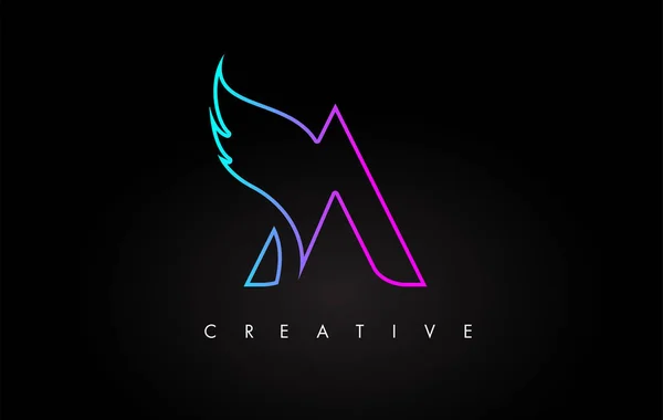 Neon Uma carta Logo Ícone Design com asas criativas em azul roxo — Vetor de Stock