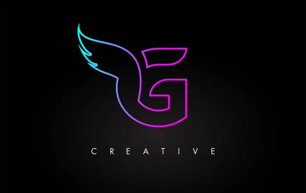 Neon G betűlogó ikon design kreatív szárny kék lila — Stock Vector