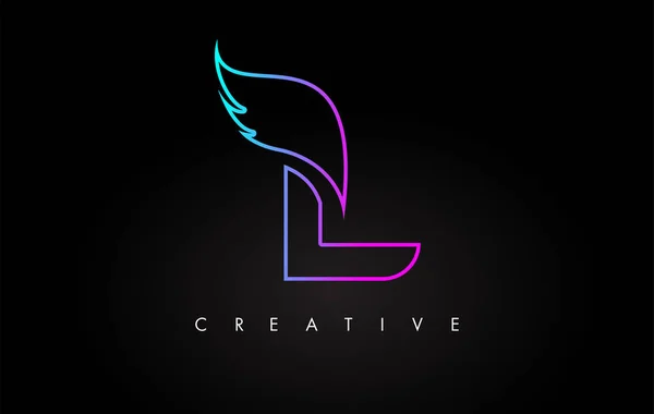Neon L Letter Logo Εικονίδιο Σχεδιασμός με δημιουργική πτέρυγα σε μπλε μωβ — Διανυσματικό Αρχείο