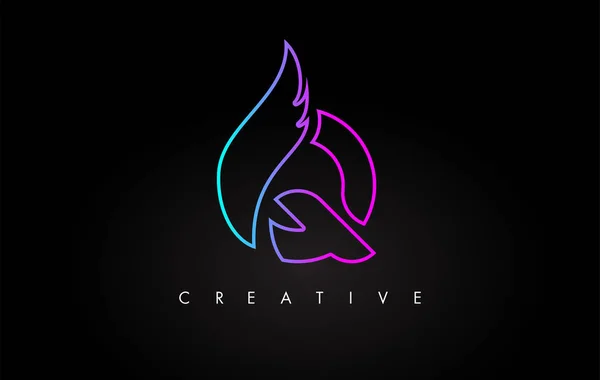 Icona con logo Neon Q Letter Design con ala creativa in viola blu — Vettoriale Stock