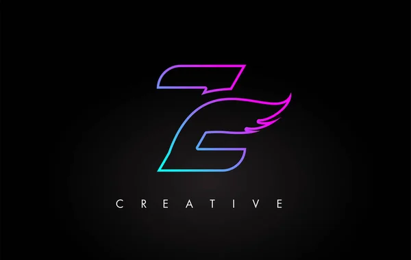 Neon Z Letter Logo Εικονίδιο Σχεδιασμός με δημιουργική πτέρυγα σε μπλε μωβ — Διανυσματικό Αρχείο