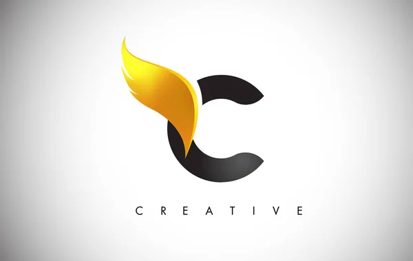 Gold C Letter Wings Logo Design with Golden Bird Fly Icon. — стоковий вектор