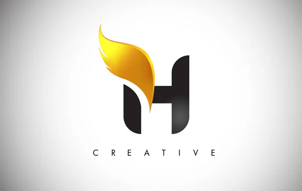 Altın H Harf Kanatları Logo Tasarımı Altın Kuş Uçan Kanat Simgesi. — Stok Vektör