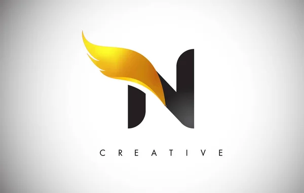 Gold N Lettre Ailes Logo Design avec Golden Bird Fly Wing Icône . — Image vectorielle