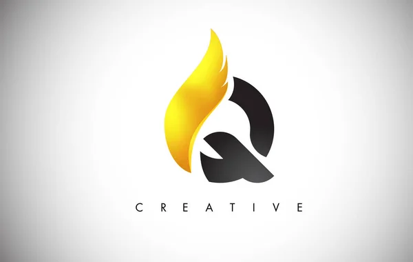 Gold Q Lettre Ailes logo Design avec Golden Bird Fly Wing Icône . — Image vectorielle