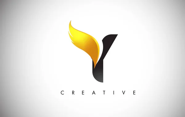 Gold Y Letter Wings Logo Design with Golden Bird Fly Icon. — стоковий вектор