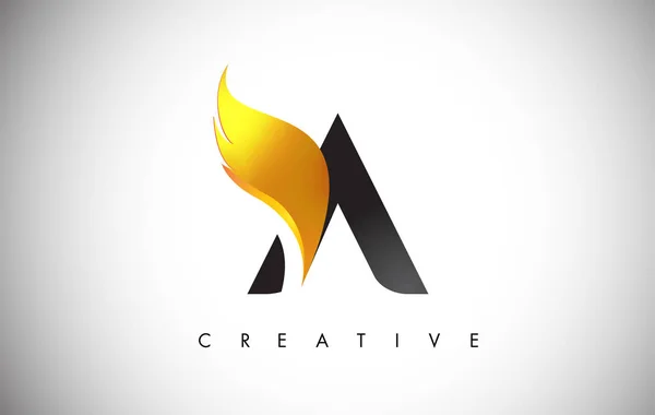 Gold Une lettre ailes logo conception avec Golden Bird Fly Wing Icône . — Image vectorielle