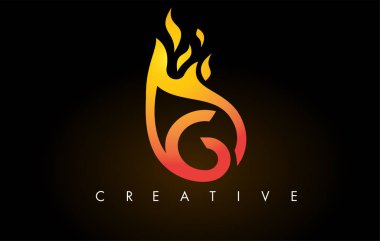 Flame G Harfi Logo Tasarımı Turuncu Sarı Renkli Simge ve FI