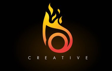 Flame O Harf Logosu Tasarımı Turuncu Sarı Renkli Simge ve FI