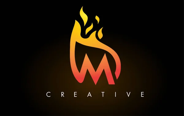 Icono de diseño del logotipo de la letra Flame M con colores amarillo anaranjado y Fl — Vector de stock