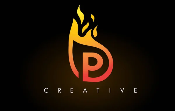 Flamme p Buchstabe Logo Design-Symbol mit orange gelben Farben und fl — Stockvektor