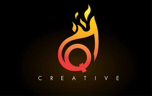 Flamme q Buchstabe Logo Design-Symbol mit orange gelben Farben und fl — Stockvektor