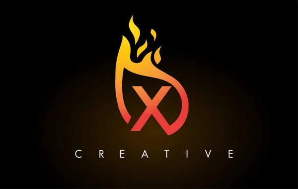 Płomień X List Logo Design Ikona z pomarańczowym żółtym kolorem i Fl — Wektor stockowy