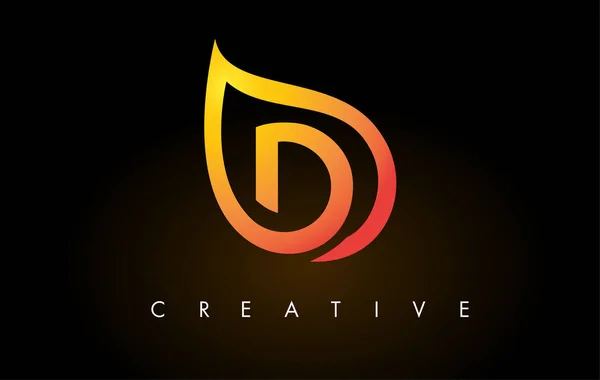 D Leaf Logo Letter Design with Golden Leaf Outline — Stock Vector