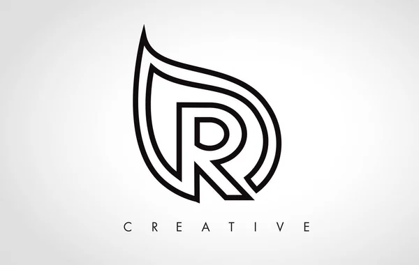 R Leaf Logo Letter Ontwerp met Leaf Outline — Stockvector