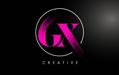 Pembe GX Fırça Vuruşu Logo Tasarımı. Pembe Boya Logo Mektupları 
