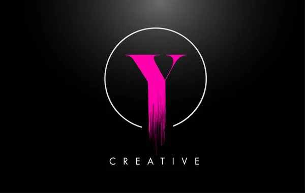 Ροζ Y πινέλο Stroke Letter Σχεδιασμός λογότυπο. Ροζ έγχρωμα γράμματα λογότυπου — Διανυσματικό Αρχείο