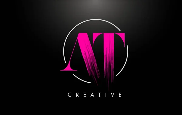 Pink AT Brush Stroke Letra Logotipo Diseño. Logotipo de pintura rosa metros — Archivo Imágenes Vectoriales