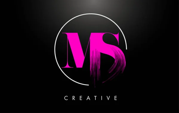 Pink MS Brush Stroke Letter Logo Design. Pink Paint Logo Leters — Stock Vector