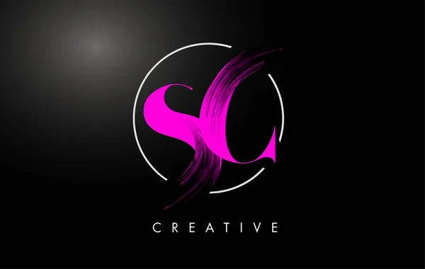 Pink SC Brush Stroke Carta Logo Design. Pink Paint Logo Leters — Vetor de Stock