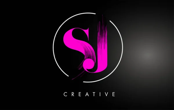 Brosse SJ rose Lettre AVC Logo Design. Lettres de logo de peinture rose — Image vectorielle