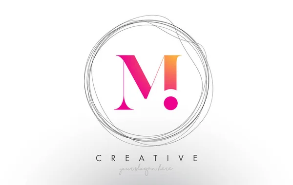 Diseño artístico del logotipo de la letra M con el marco circular creativo del alambre — Vector de stock