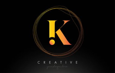 Yaratıcı Dairesel Kablo F ile Altın Sanatsal K Harf Logosu Tasarımı