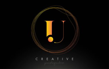 Yaratıcı Dairesel Kablo F ile Altın Sanatsal U Harf Logosu Tasarımı