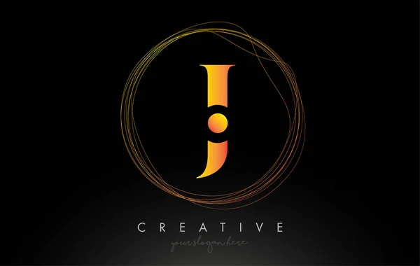 Diseño artístico oro del logotipo de la letra de J con el alambre circular creativo F — Archivo Imágenes Vectoriales