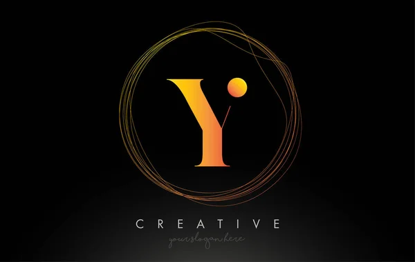 Złoty artystyczny projekt logo litery Y z kreatywnym okrągłym drutem F — Wektor stockowy