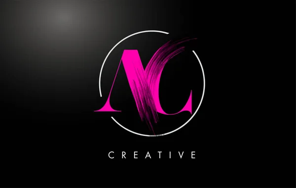 Pink AC Brush Stroke Letra Logotipo Diseño. Logotipo de pintura rosa metros — Vector de stock