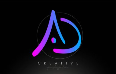 Reklam Sanatçısı Fırça Harfleri Logosu Mor Mavi Renklerle Yazıldı 