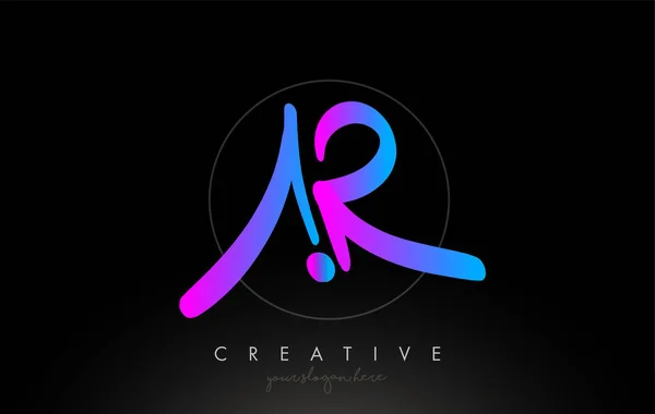 Ar Artistic Brush Letter Logo Χειρόγραφο σε μωβ μπλε χρώματα — Διανυσματικό Αρχείο