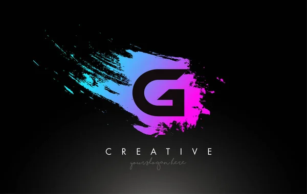 G Artistieke Brush Letter Logo Design in Paars Blauwe Kleuren Vector — Stockvector