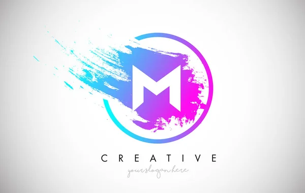M Artistic Brush Letter Logo Design in Purple Blue Colors Vector — Stock Vector