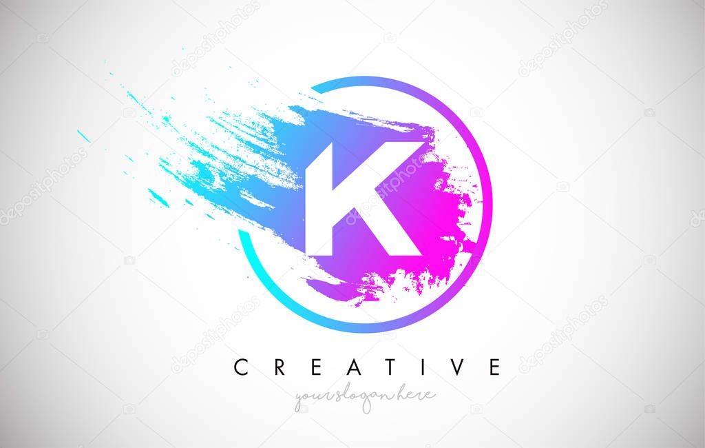 K Artistic Brush Letter Logo Design in Purple Blue Colors Vector Illustration.
