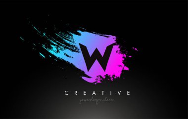 W Sanatsal Fırça Harf Logosu Mor Mavi Renk Vektörü Tasarımı