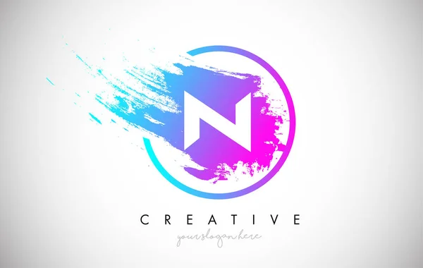 N Artistic Brush Letter Logo Design in Purple Blue Colors Vector — Stock Vector