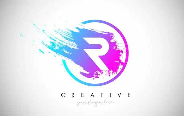 R Artistieke Brush Letter Logo Design in Paars Blauwe Kleuren Vector — Stockvector