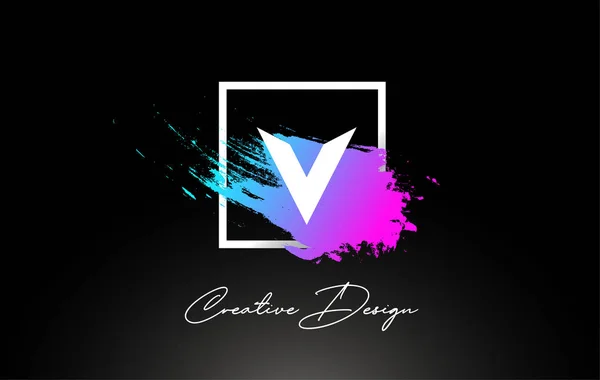 V Brosse artistique Lettre Logo Design en violet bleu Couleurs vectoriel — Image vectorielle