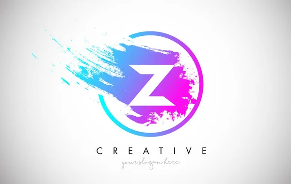 Diseño de logotipo de letra de pincel artístico Z en color azul púrpura Vector — Archivo Imágenes Vectoriales