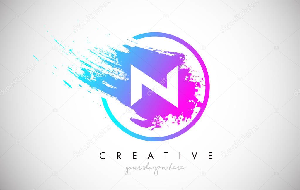 N Artistic Brush Letter Logo Design in Purple Blue Colors Vector Illustration.