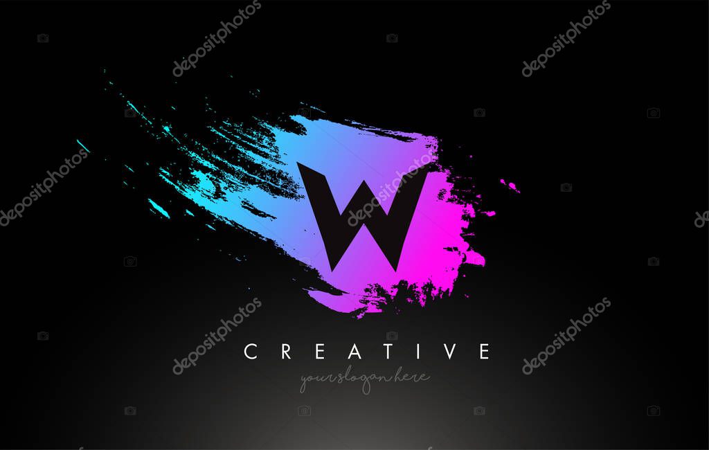 W Artistic Brush Letter Logo Design in Purple Blue Colors Vector Illustration.