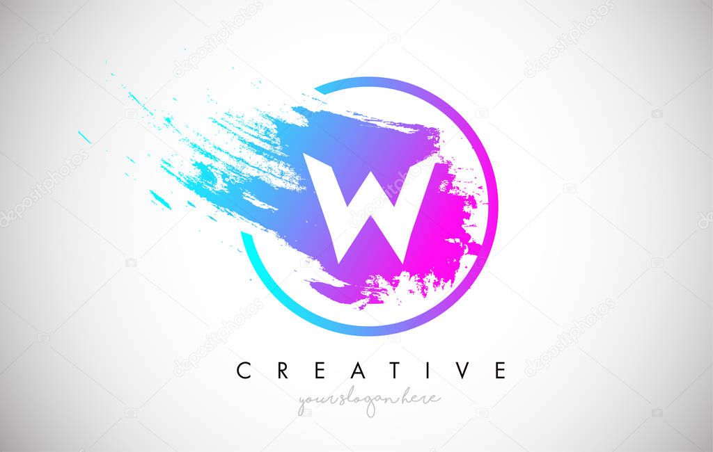 W Artistic Brush Letter Logo Design in Purple Blue Colors Vector Illustration.