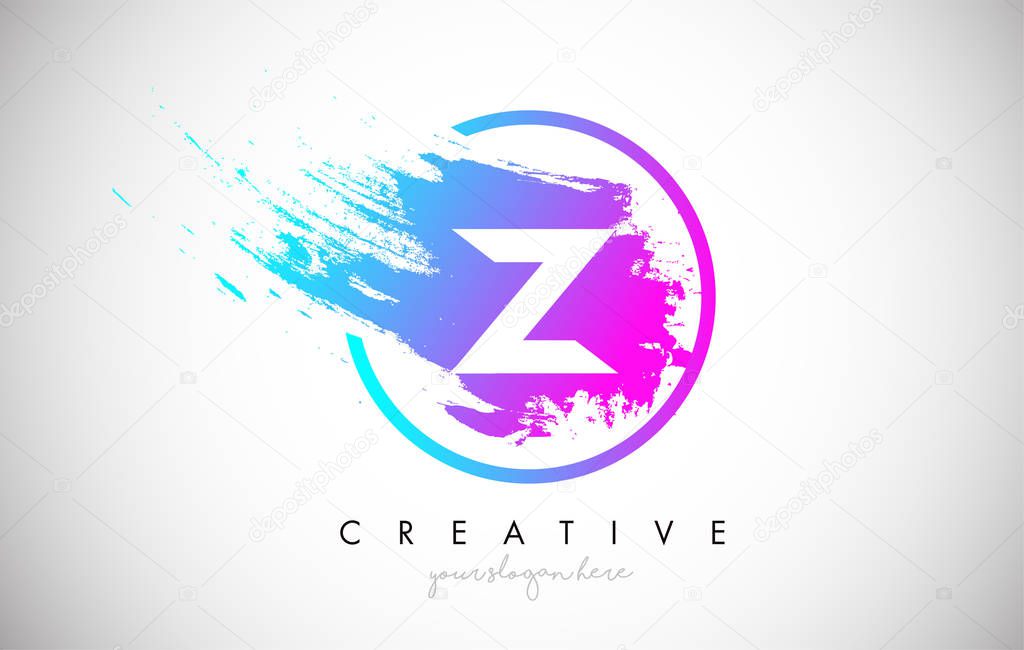 Z Artistic Brush Letter Logo Design in Purple Blue Colors Vector Illustration.