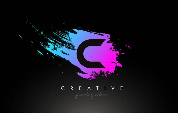 C Artistic Brush Letter Logo Σχεδιασμός σε μωβ μπλε χρώμα διάνυσμα — Διανυσματικό Αρχείο