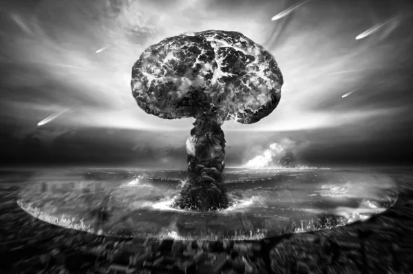 Jaderná atomová válka černobílá fotografie — Stock fotografie
